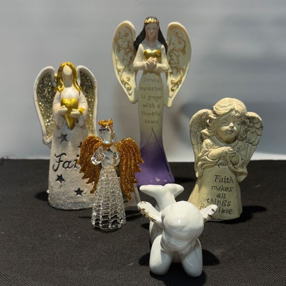 Set of Angel Figurines with Gold and Purple Accents - Picture 1 of 11